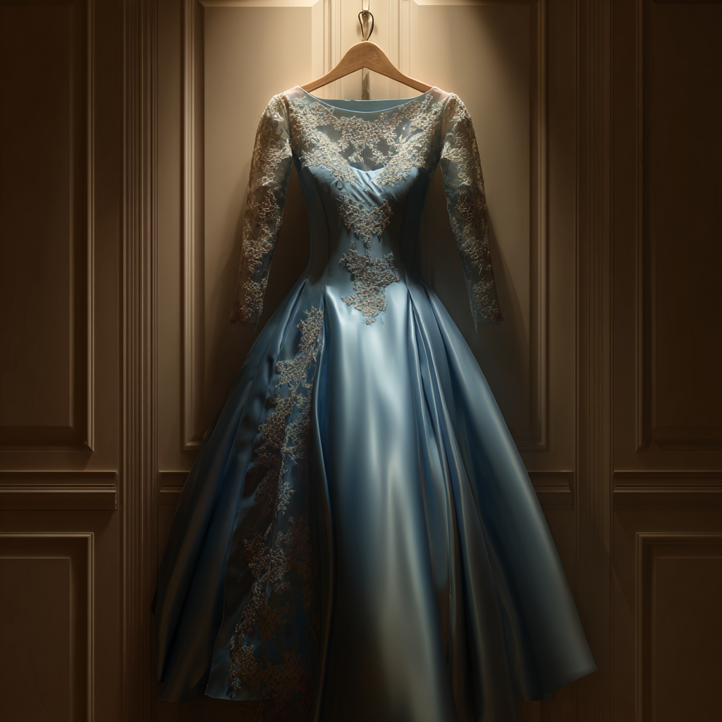 Une robe de satin bleu sur un cintre | Source : Midjourney