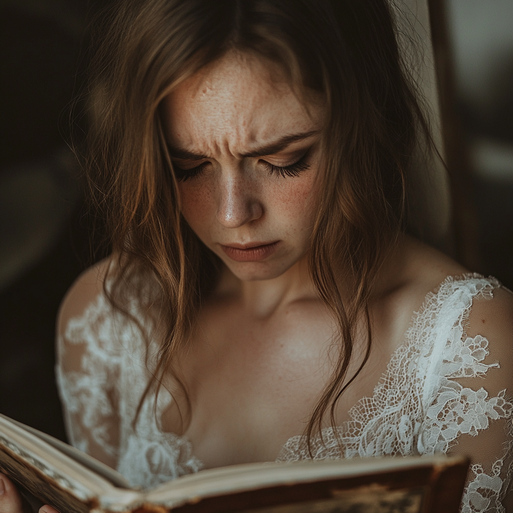 A bride looking at an album | Source: Midjourney