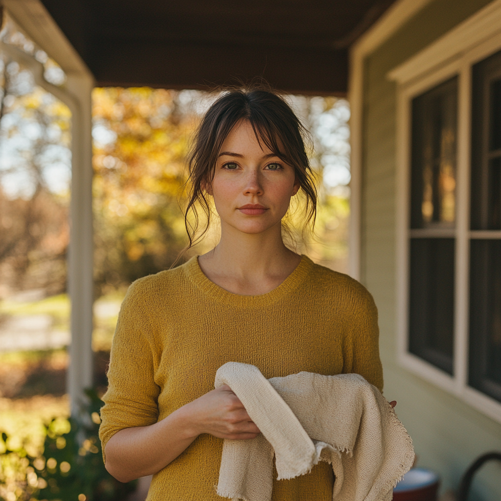 Une femme sérieuse avec un torchon | Source : Midjourney