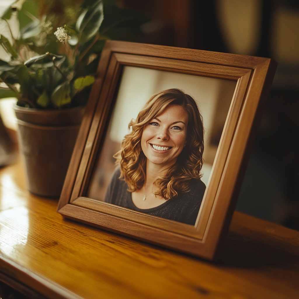 A picture frame containing a photo of a woman | Source: Midjourney