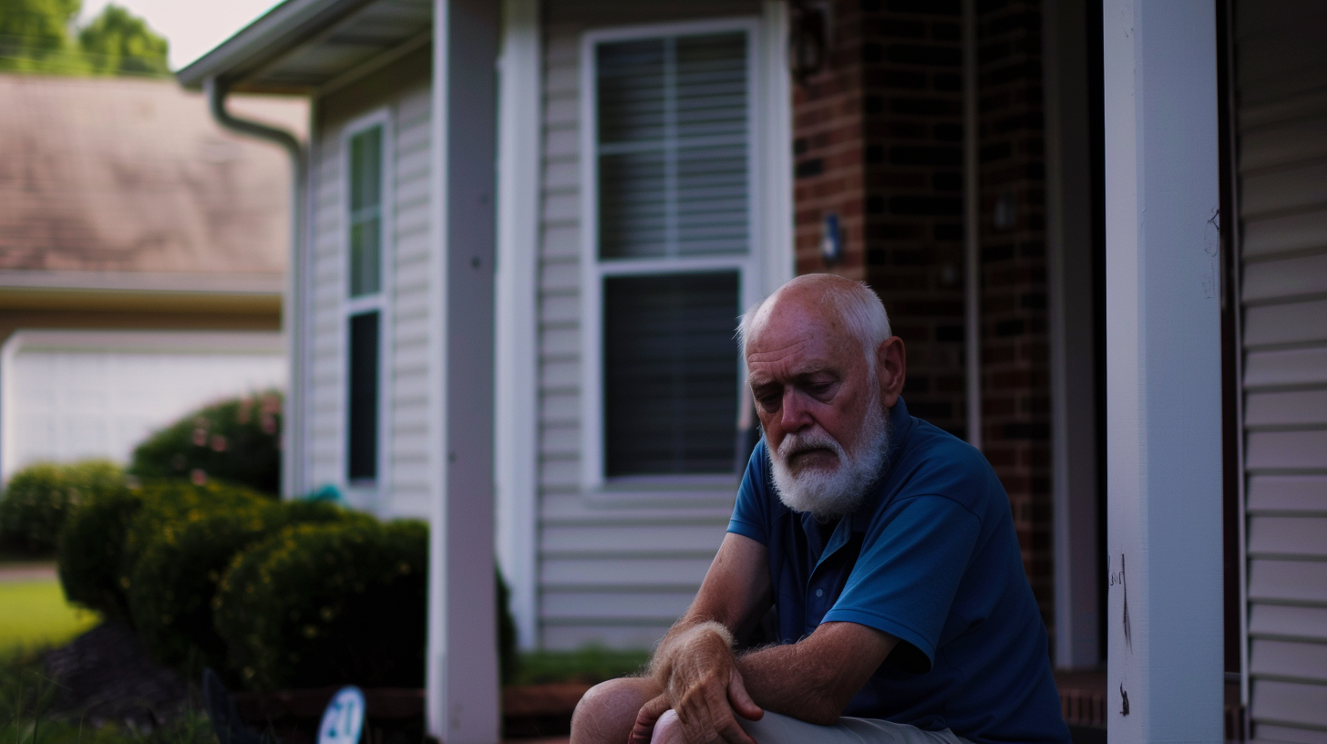 Un vieil homme assis devant une maison | Source : Midjourney