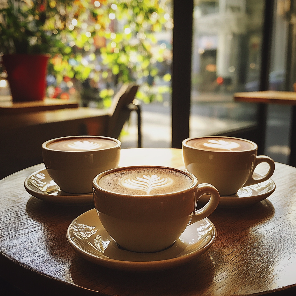 Trois tasses de café sur une table | Source : Midjourney