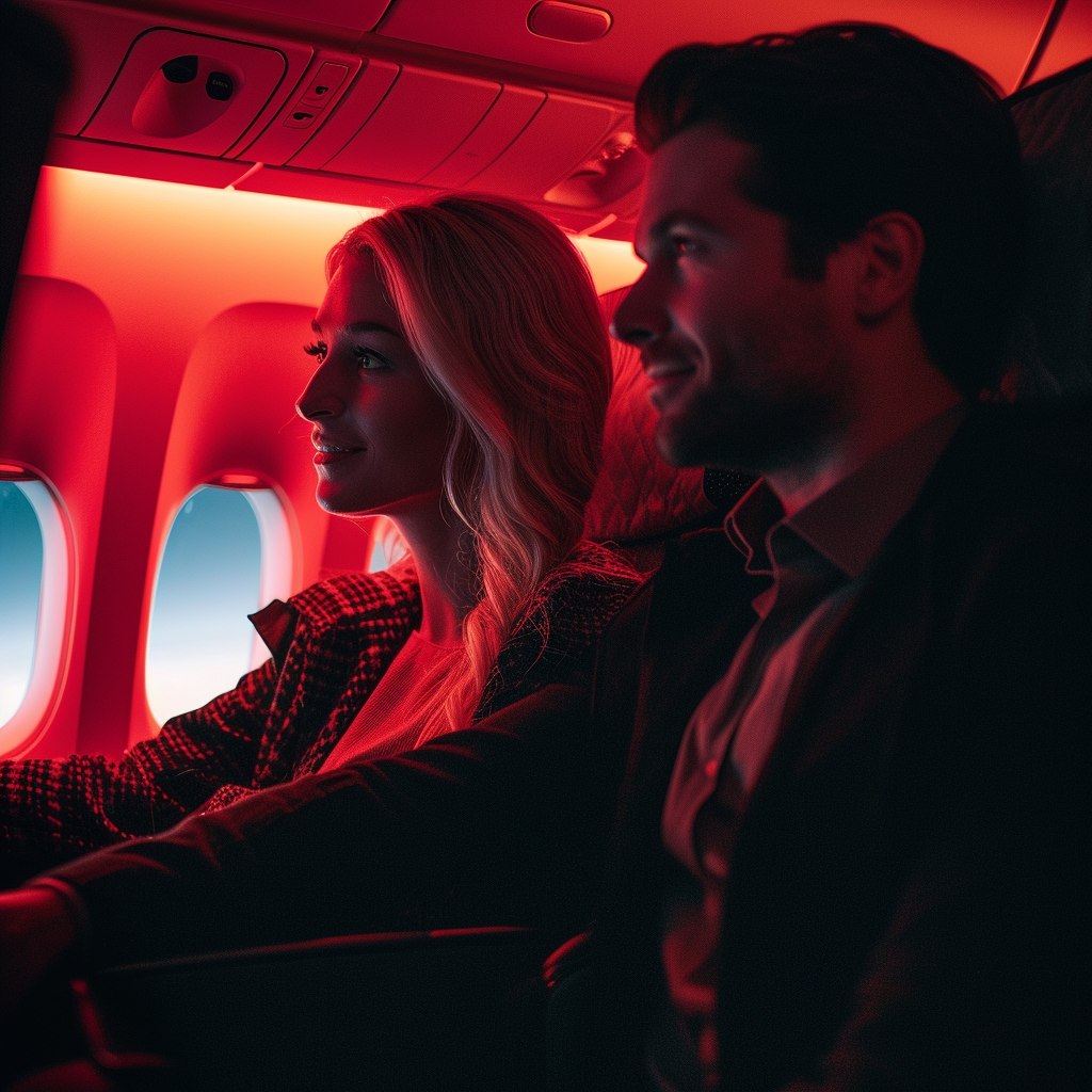 A couple sitting on a plane | Source: Midjourney