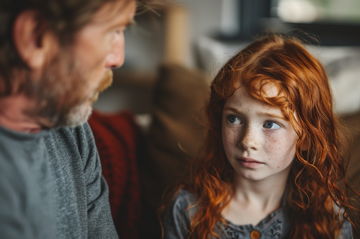 Une fille ayant une conversation sérieuse avec son père | Source : Midjourney