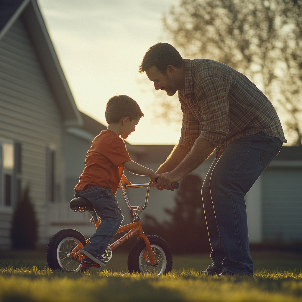 Un homme apprend à son fils à faire du vélo | Source : Midjourney