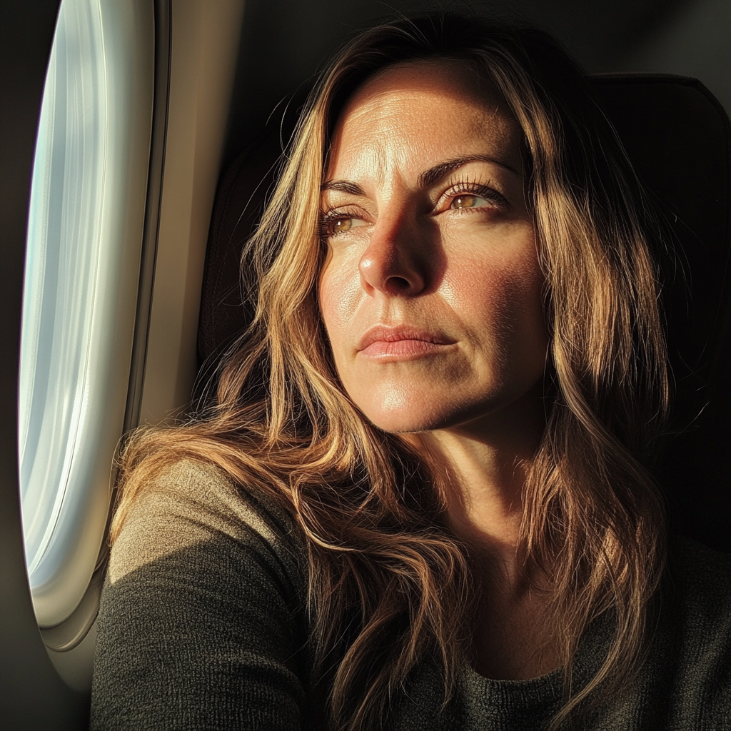 Une femme assise dans un avion | Source : Midjourney