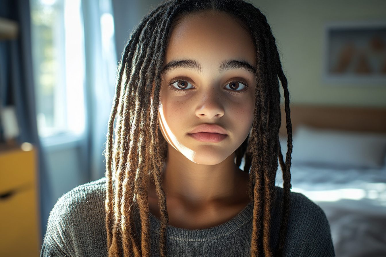 Une fille debout dans sa chambre | Source : Midjourney