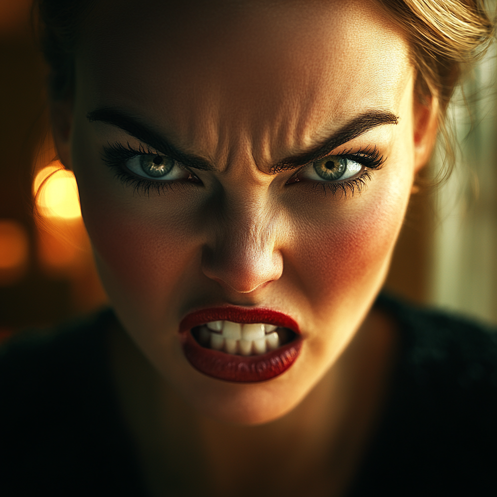 Une femme en colère qui serre les dents | Source : Midjourney