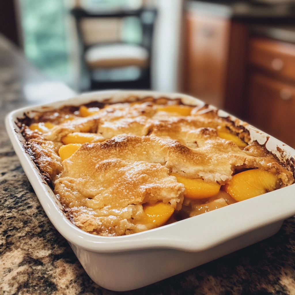 Un cobbler aux pêches sur un comptoir | Source : Midjourney