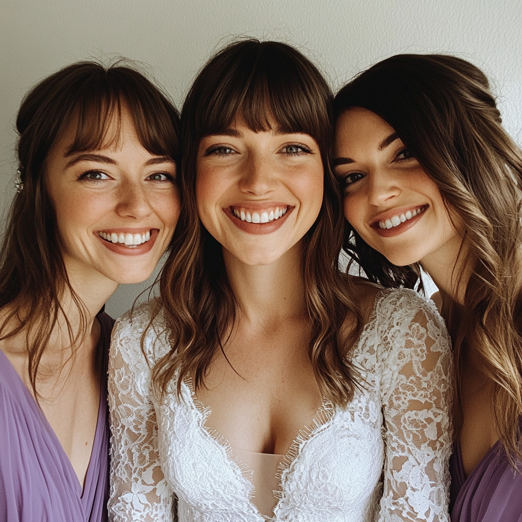 Une mariée souriante avec ses demoiselles d'honneur | Source : Midjourney