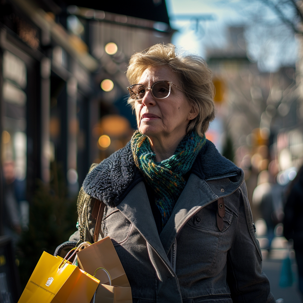 An elderly woman holding shopping bags | Source: Midjourney