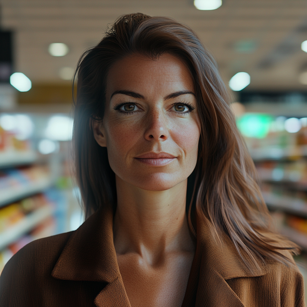 Une femme qui sourit dans un supermarché | Source : Midjourney