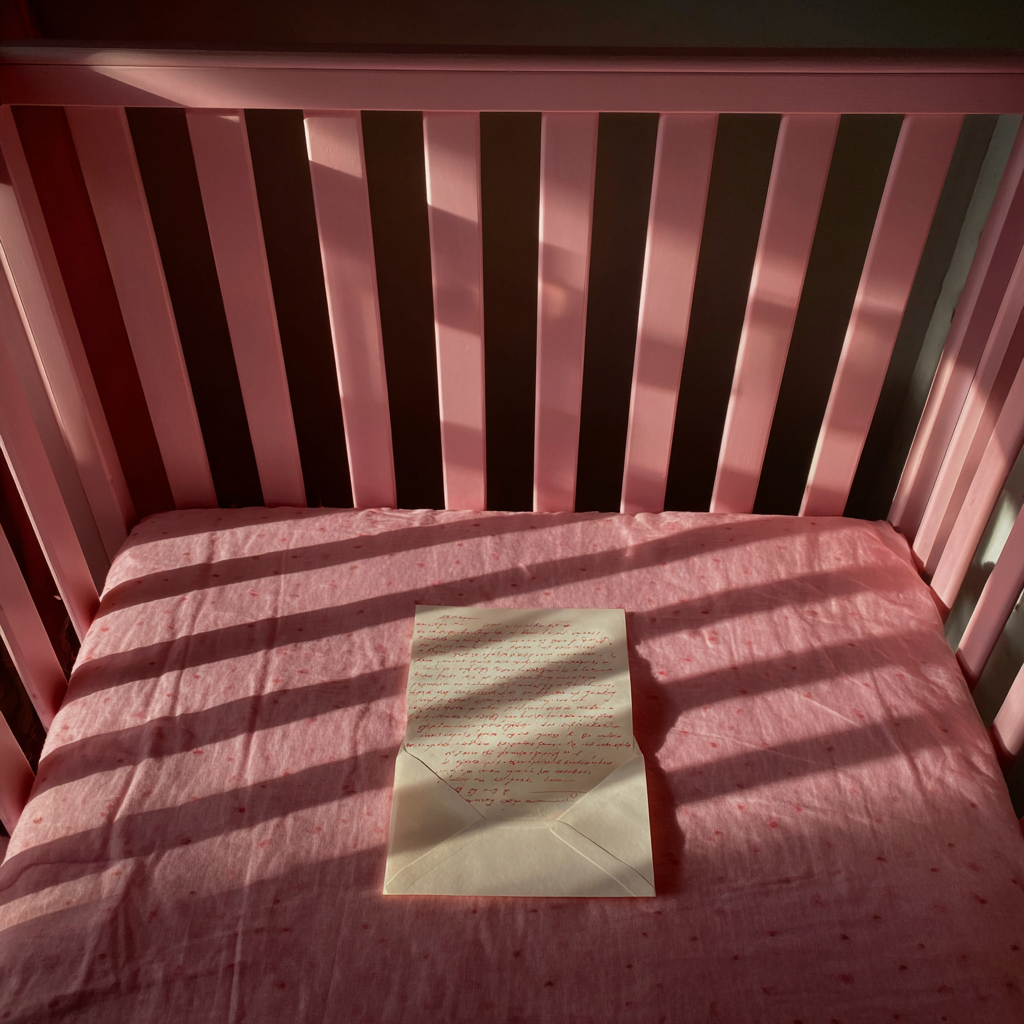 Une note dans un berceau rose | Source : Midjourney