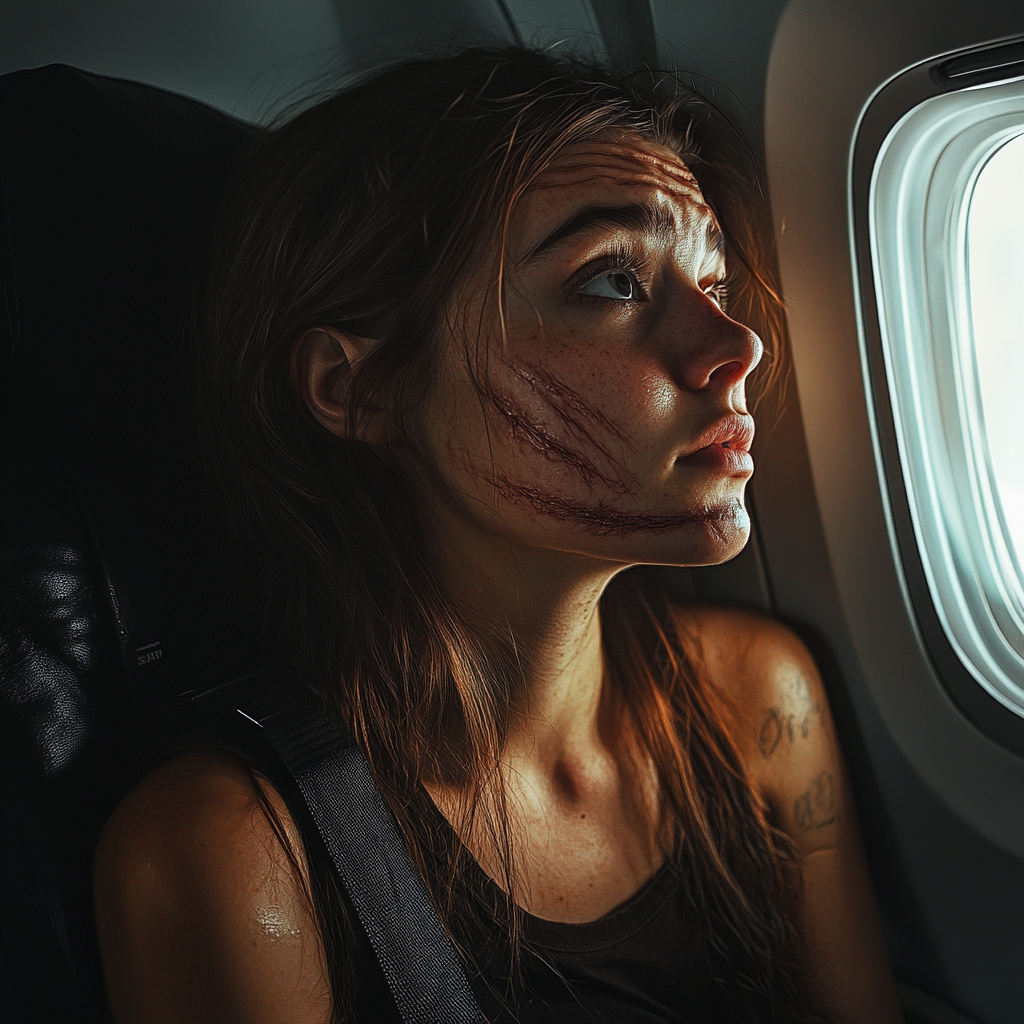 Une femme peu sûre d'elle dans un avion | Source : Midjourney