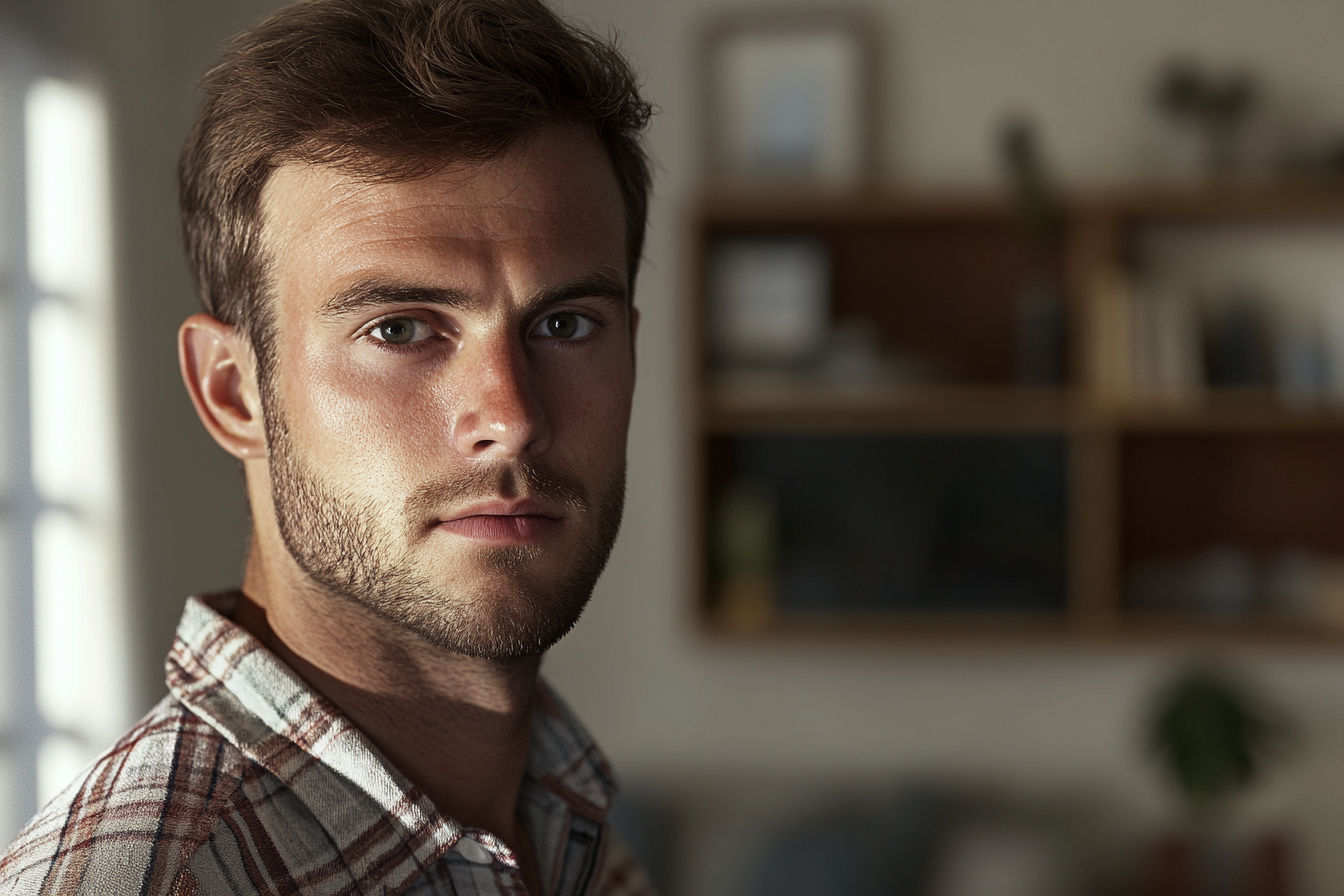 Un homme debout dans un salon | Source : Midjourney