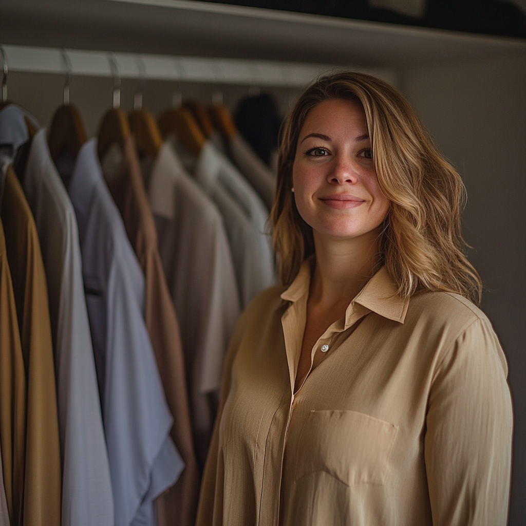 Une femme debout devant son dressing | Source : Midjourney