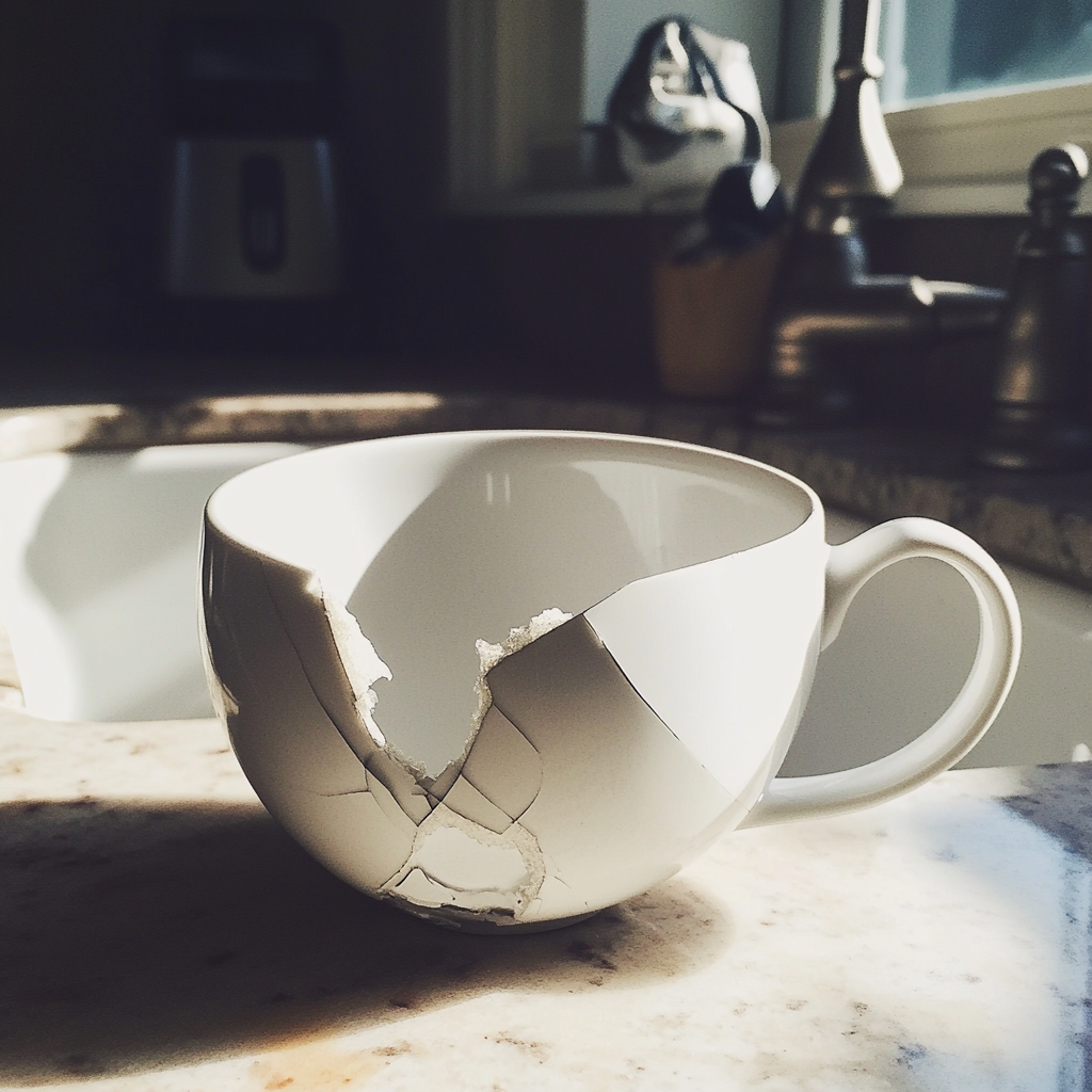 Une tasse cassée sur un évier | Source : Midjourney