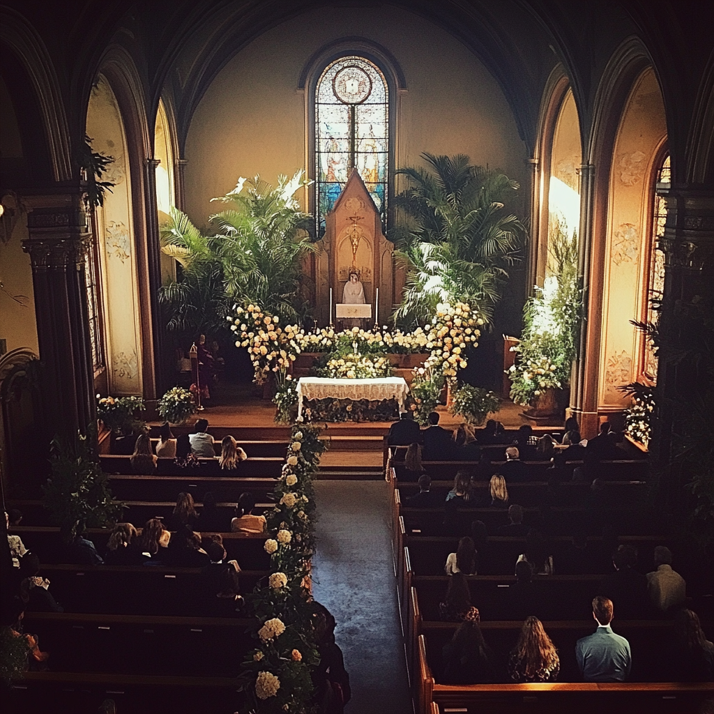 Une scène de funérailles dans une église | Source : Midjourney