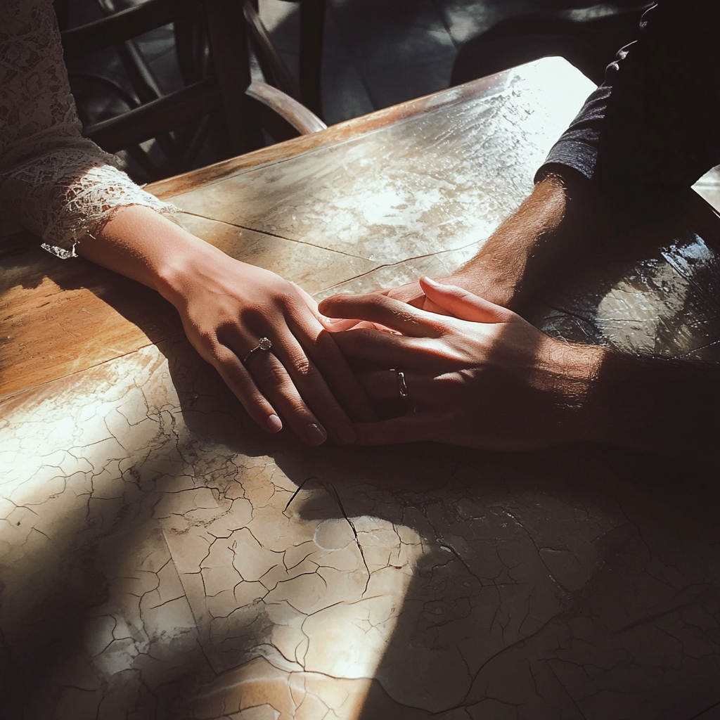 Les mains d'un couple sur une table | Source : Midjourney