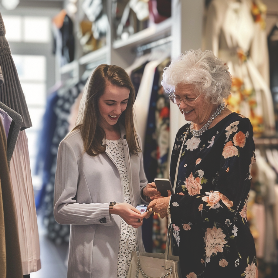 Une femme âgée debout avec sa petite-fille dans une boutique | Source : Midjourney