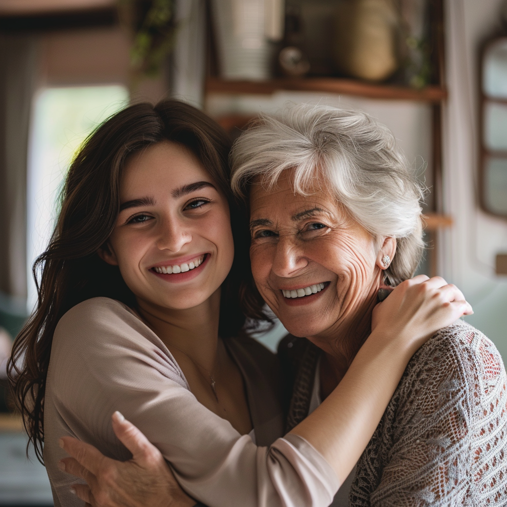 Une mère et sa fille se serrent dans les bras | Source : Midjourney