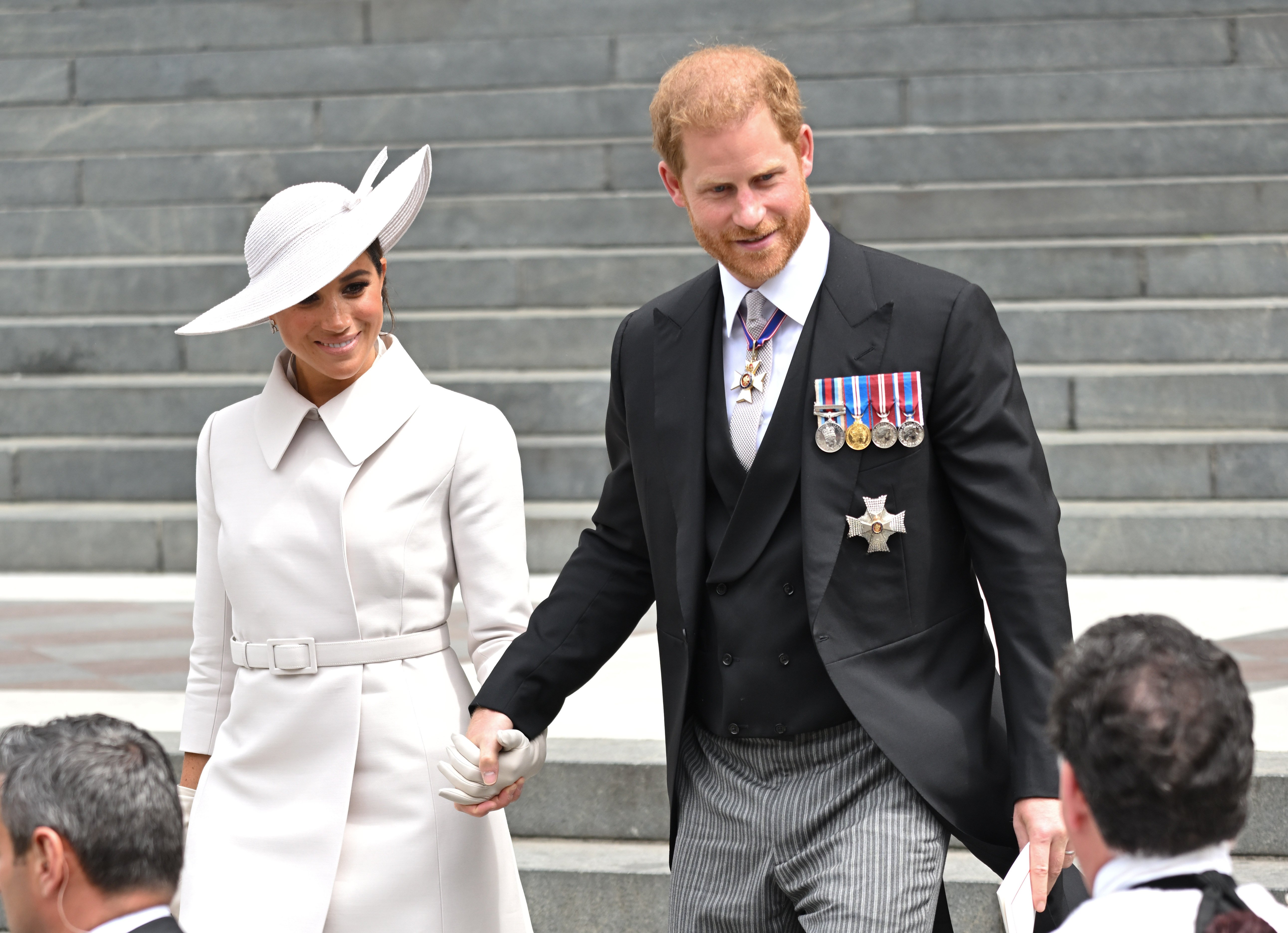Meghan, duchesse de Sussex, et le prince Harry, duc de Sussex, assistent au National Service of Thanksgiving à la cathédrale St Paul, le 03 juin 2022 à Londres, en Angleterre. | Source : Getty Images