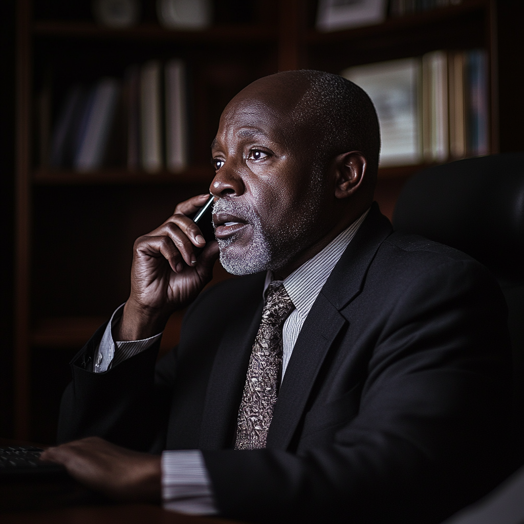 Un avocat qui parle au téléphone dans son bureau | Source : Midjourney