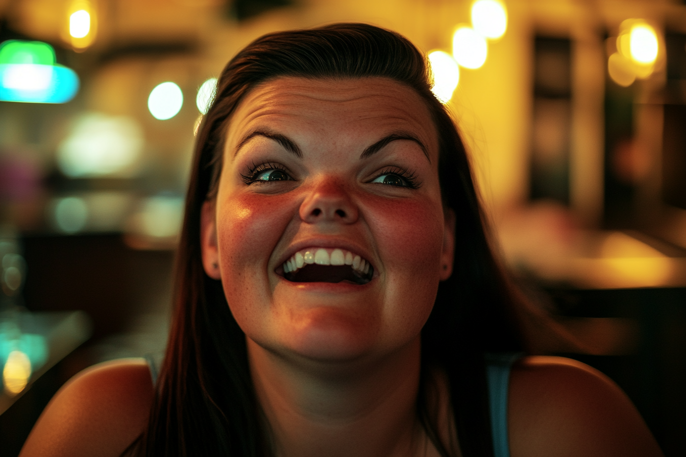 Une femme qui rit dans un restaurant | Source : Midjourney