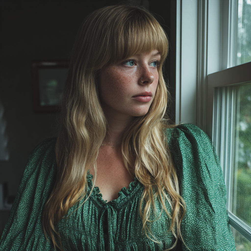 Une femme pensive près d'une fenêtre | Source : Midjourney