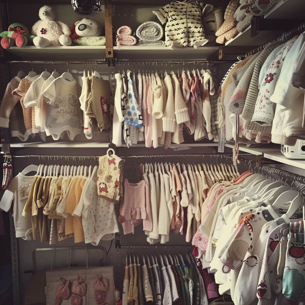 Vêtements de bébé sur des cintres | Source : Midjourney