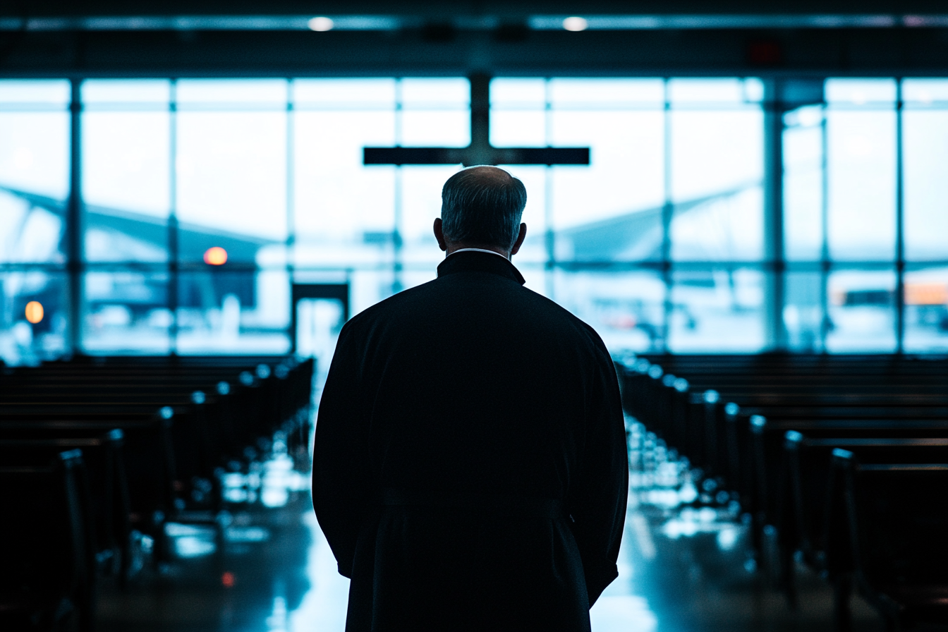 Un prêtre dans un aéroport | Source : Midjourney