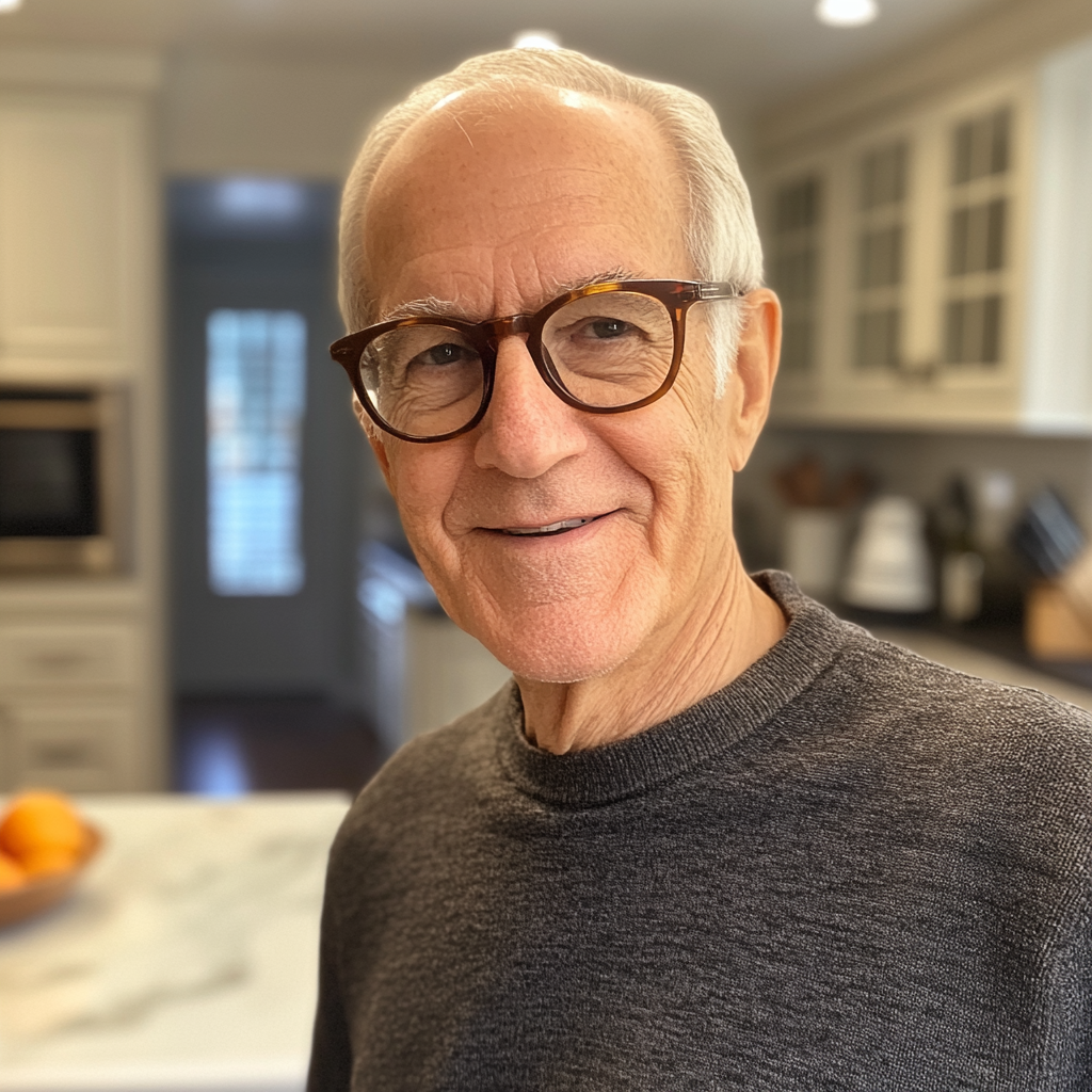 Un grand-père souriant debout dans une cuisine | Source : Midjourney