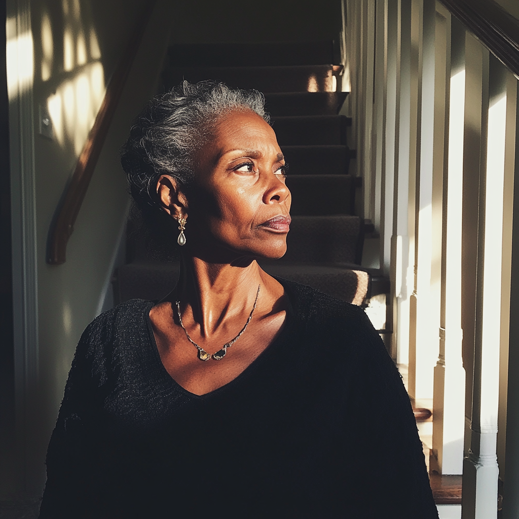 Une femme debout au bas de l'escalier | Source : Midjourney