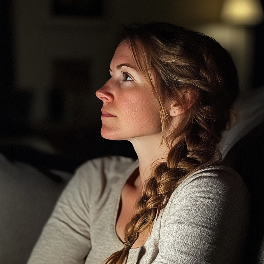 Une femme assise sur un canapé | Source : Midjourney