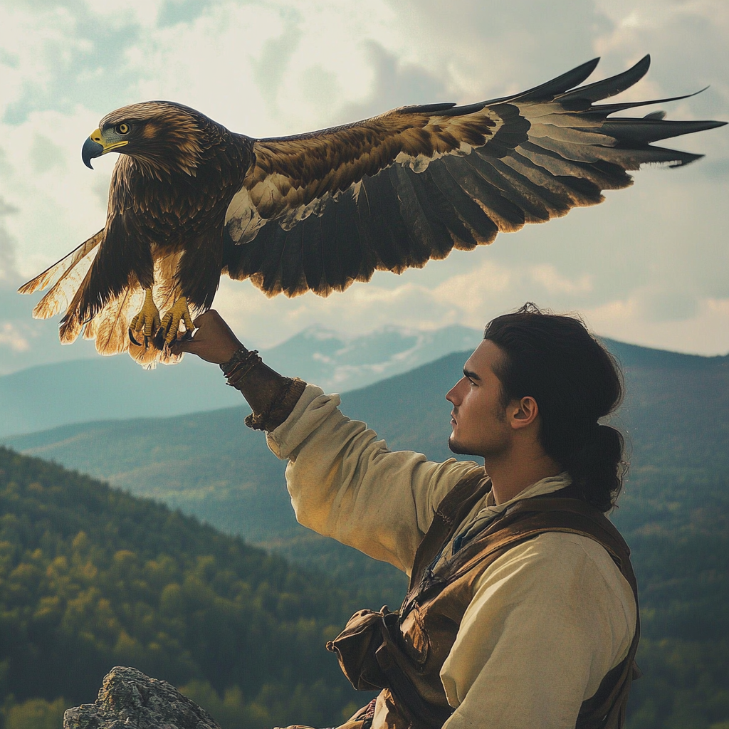 Un aigle perché sur la main d'un homme | Source : Midjourney