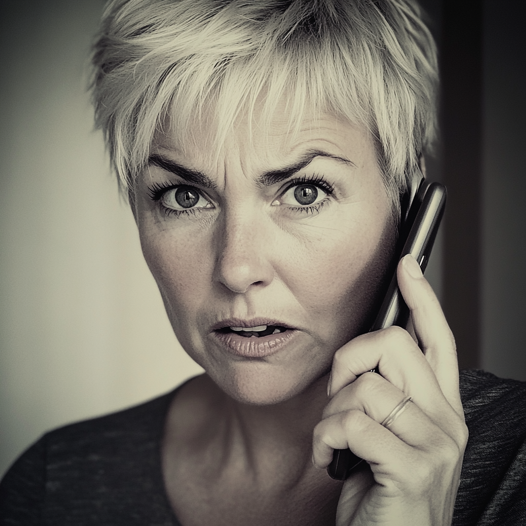 Une femme en colère qui parle au téléphone | Source : Midjourney