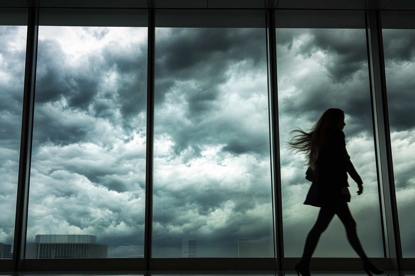 A woman walking past a window | Source: Midjourney