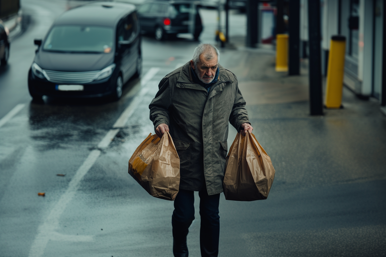 Un homme transportant des provisions dans des sacs | Source : Midjourney