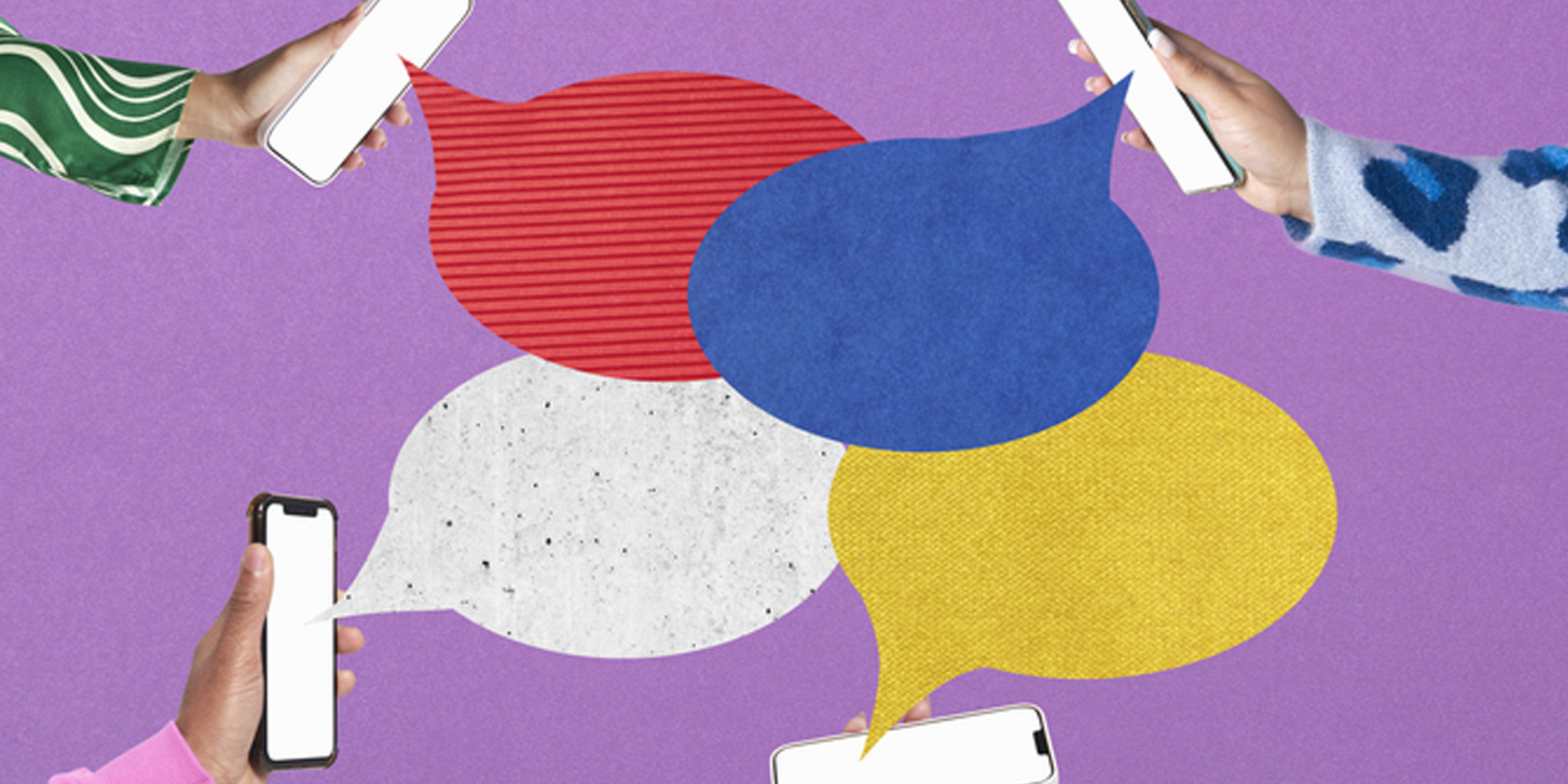 Téléphones projetant des bulles de discussions animées | Source : Getty Images