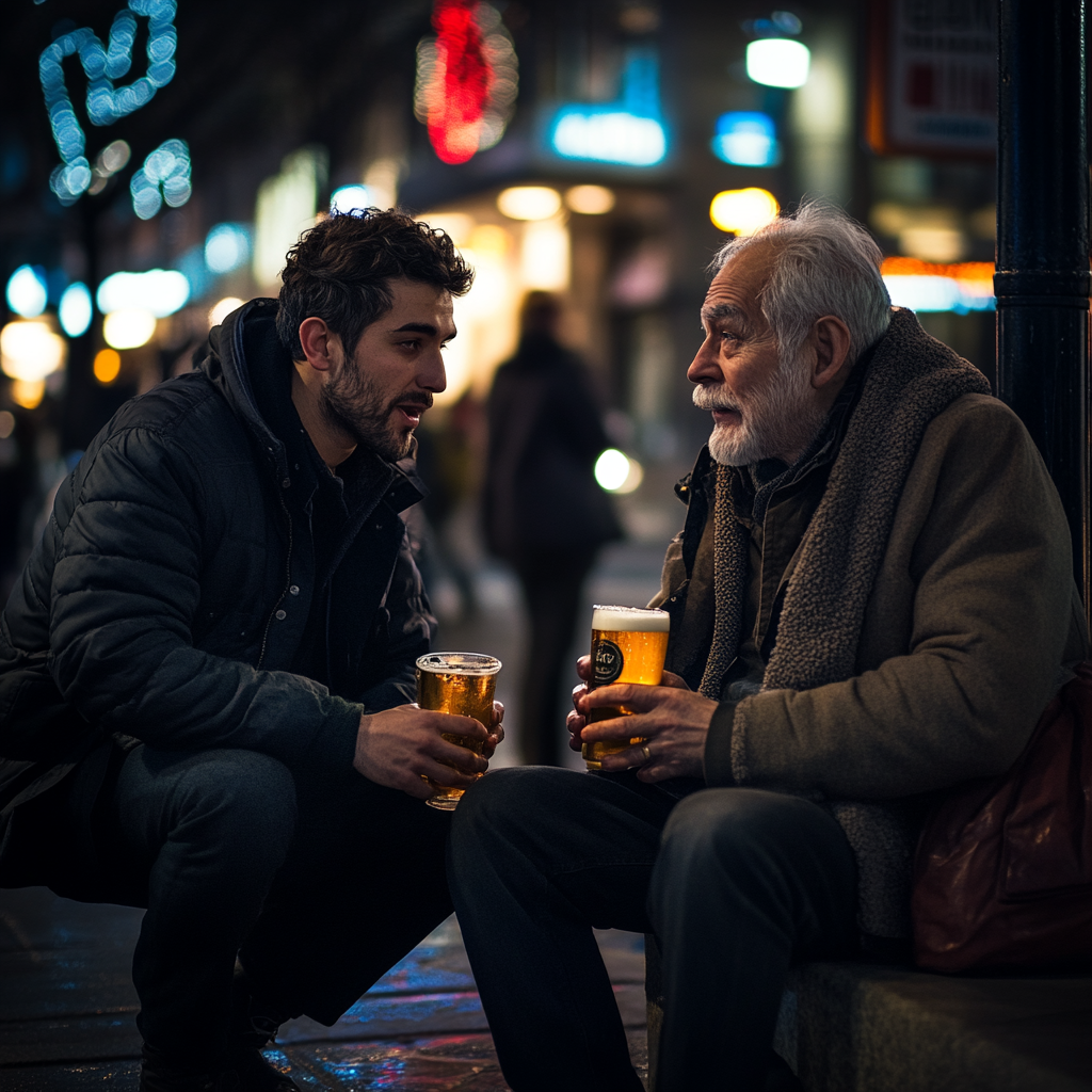 Père et fils ayant une conversation | Source : Midjourney