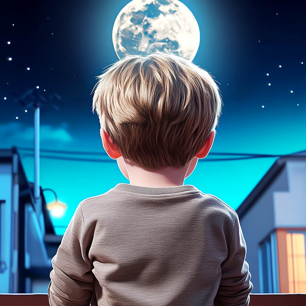 Un petit garçon qui regarde la lune | Source : Midjourney