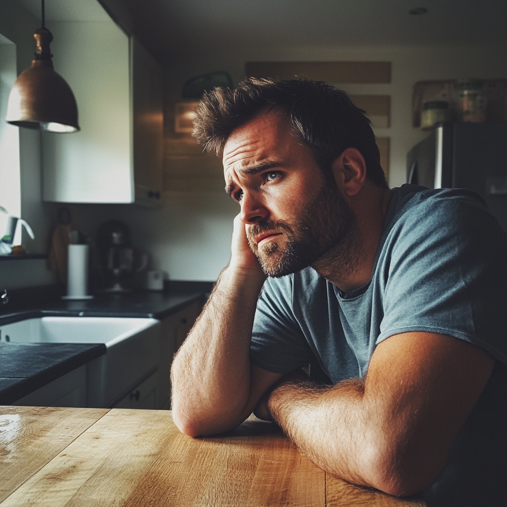 Un homme adossé à un comptoir de cuisine | Source : Midjourney