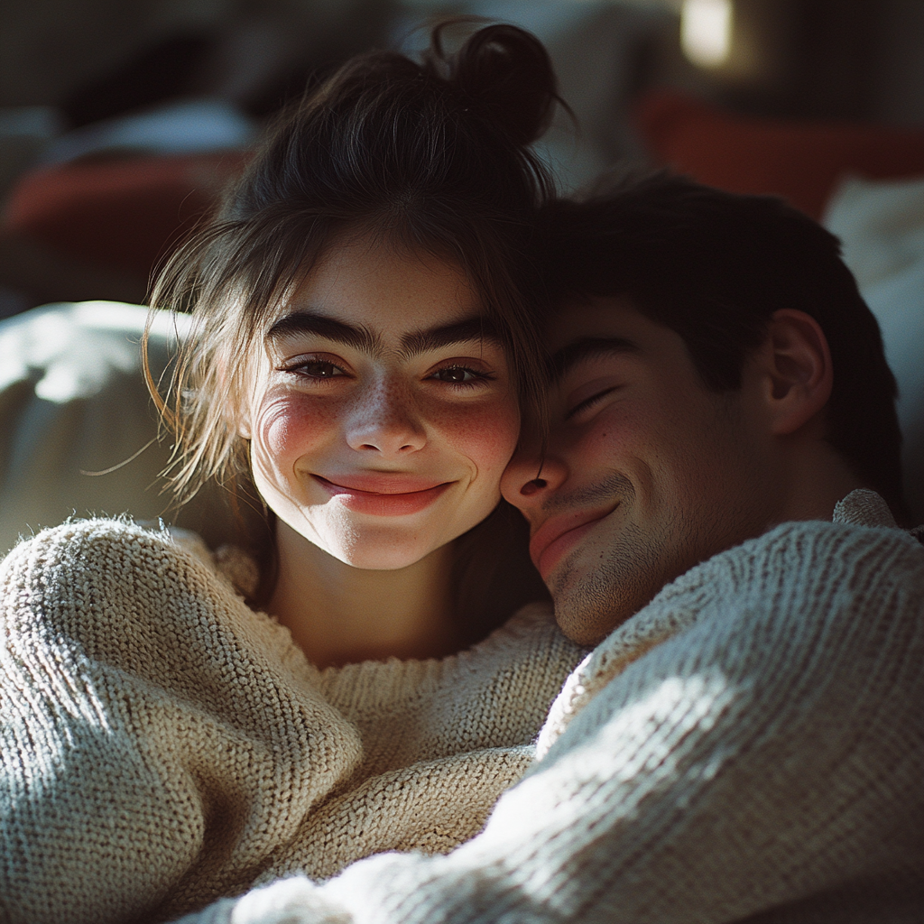 Un couple heureux qui se fait des câlins | Source : Midjourney