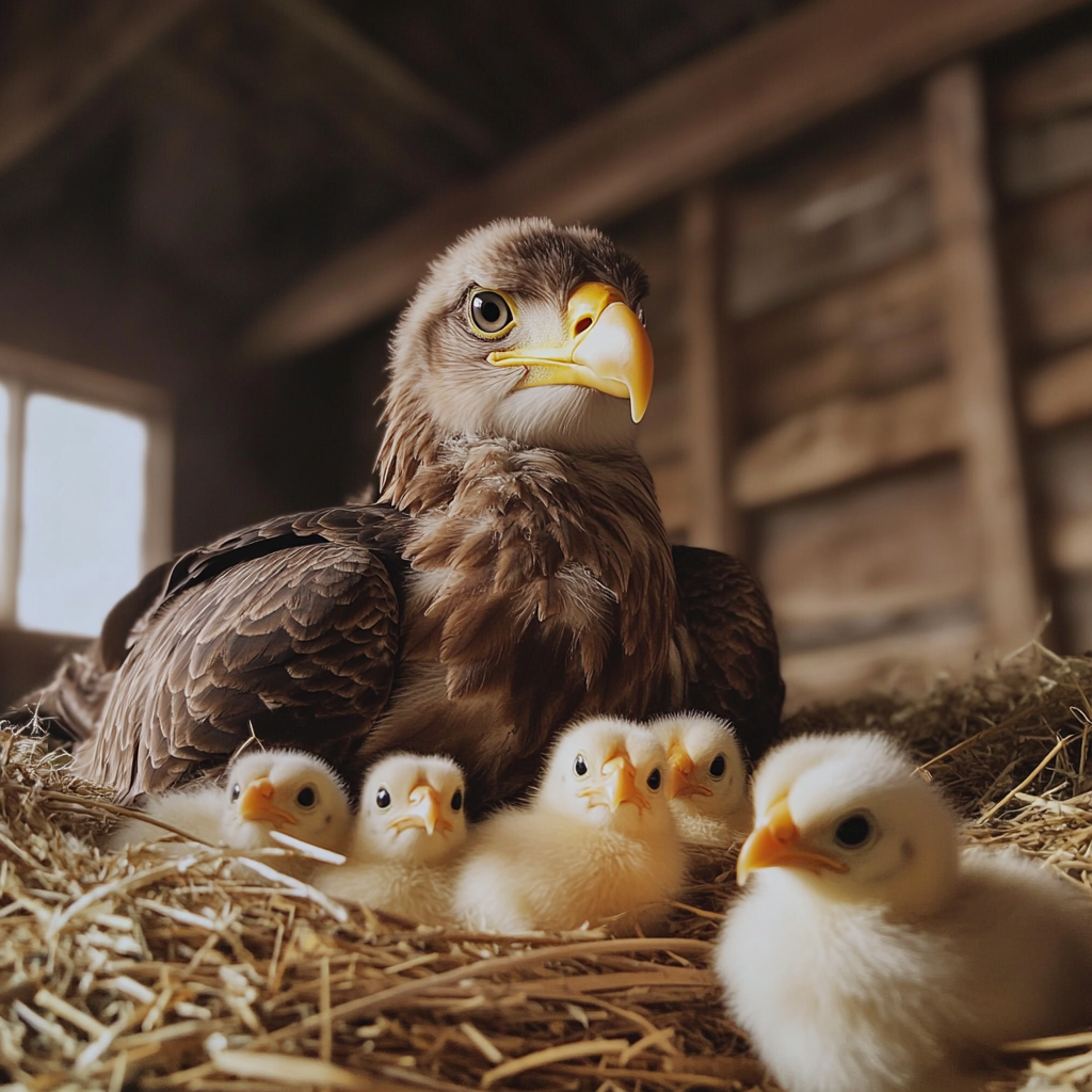 Un bébé aigle avec des oisillons | Source : Midjourney