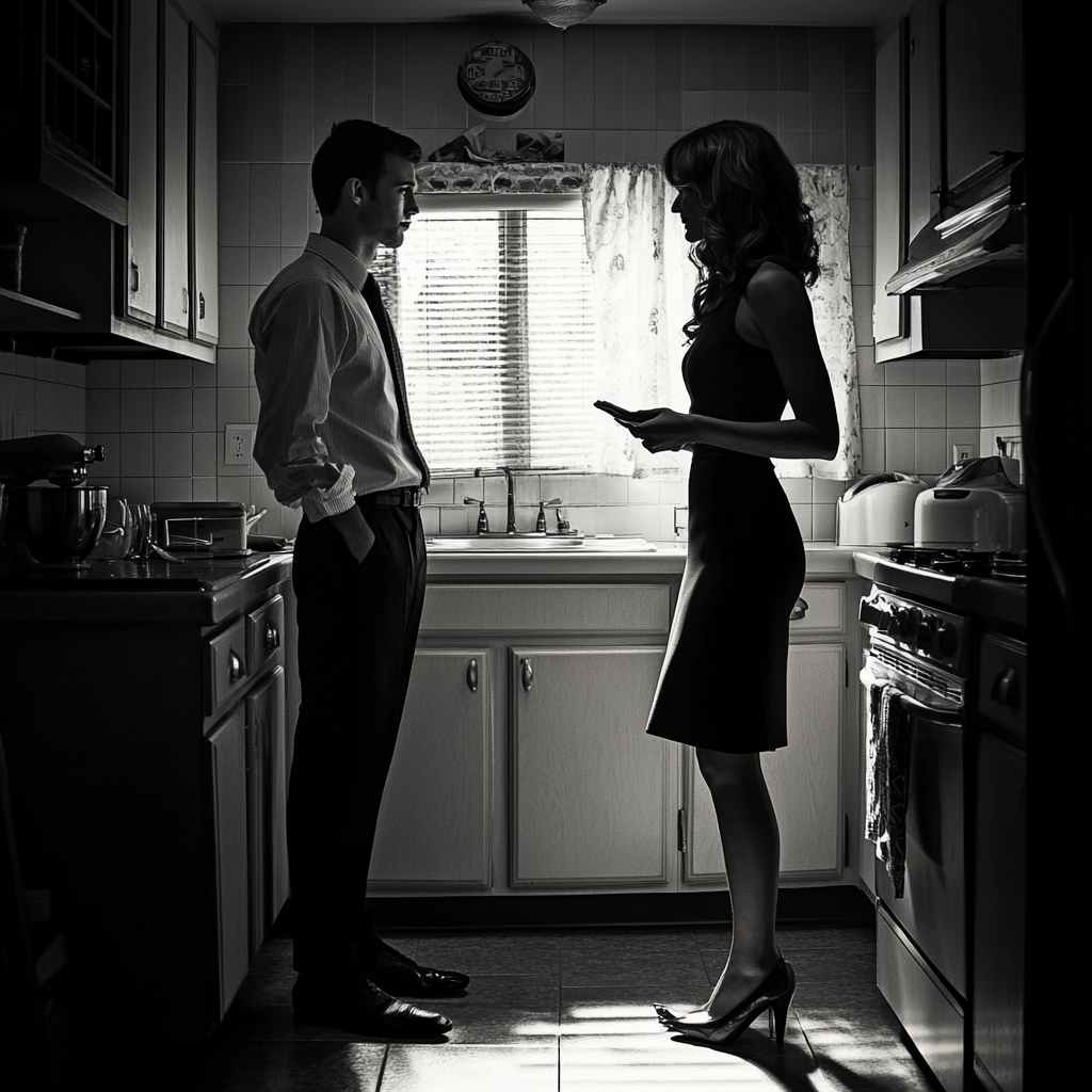 Couple ayant une conversation dans la cuisine | Source : Midjourney