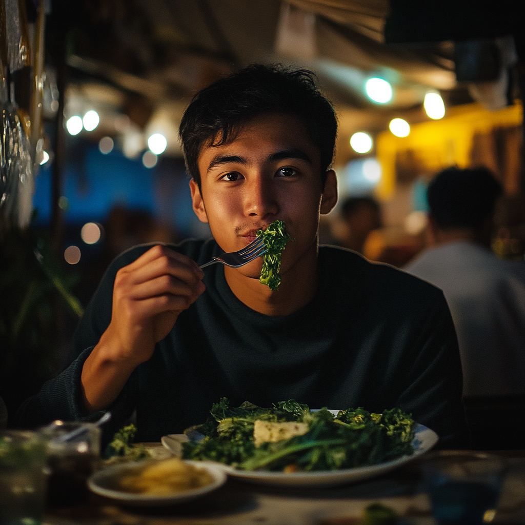 Un homme qui mange du chou frisé | Source : Midjourney