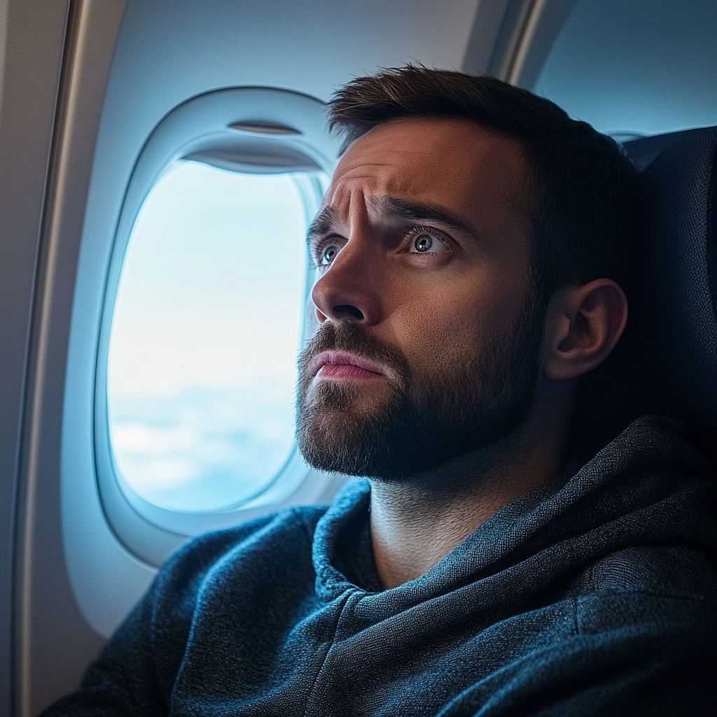 Un homme tendu dans un avion | Source : Midjourney