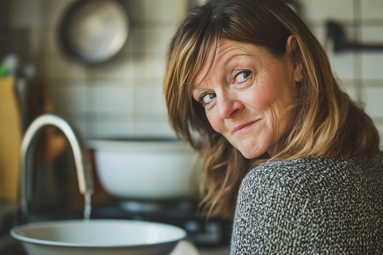 Une femme qui jette un coup d'œil par-dessus son épaule | Source : Midjourney