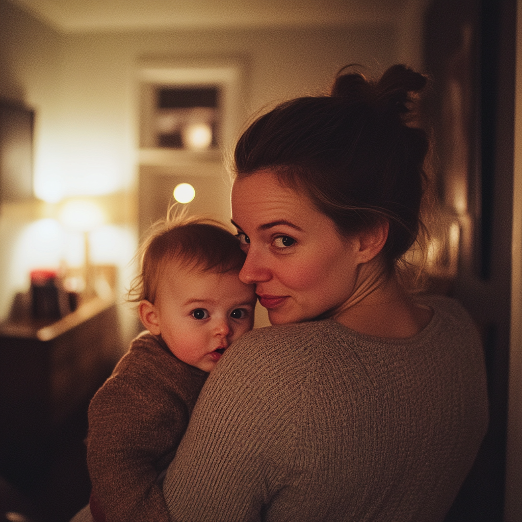 Une femme tenant un bébé | Source : Midjourney