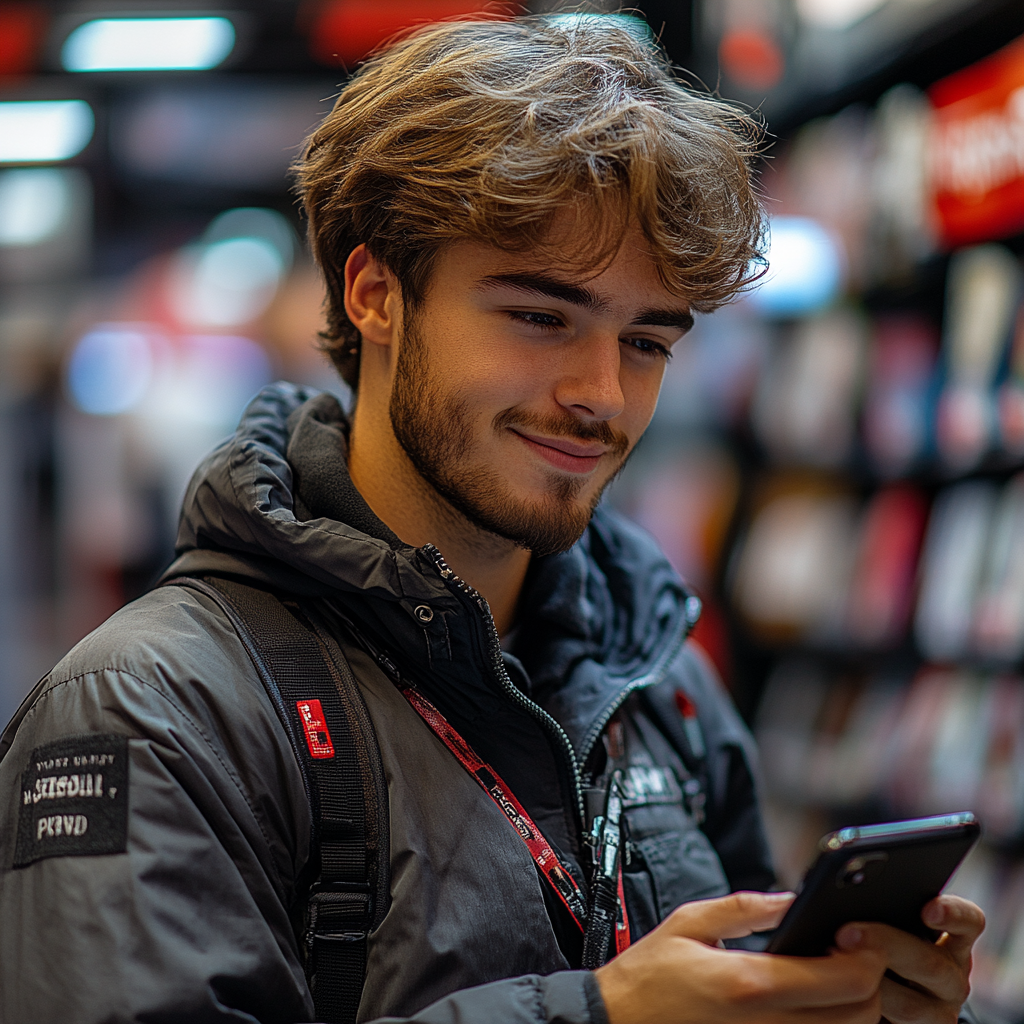 Un homme souriant devant une photo | Source : Midjourney